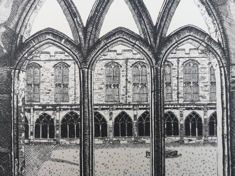 Durham Cathedral Cloisters, hand drawn print, pen and ink art image 7
