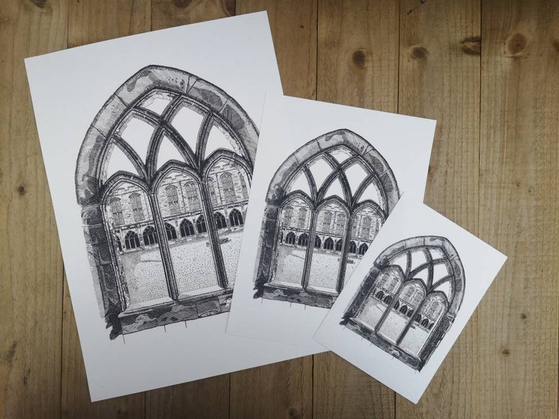 Durham Cathedral Cloisters, hand drawn print, pen and ink art image 4