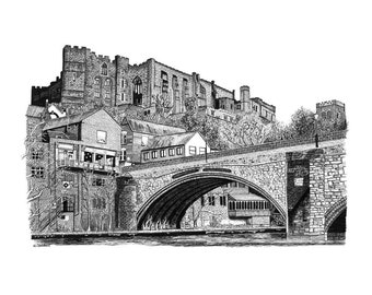 Durham City Print - Durham Castle and Framwellgate Bridge