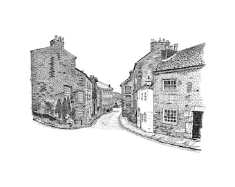 Lancaster Castle Hill, Handgetekend beeld, pen en inkt, tekening