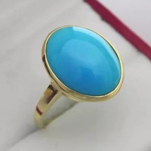 Turquoise Gold Ring For Women, 14k Yellow Gold Blue Turquoise Ring, Natural Feroza Ring, Real Turquoise Stone