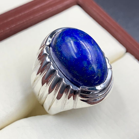 Natural Round Shape Lapis Lazuli Sterling Silver 925 Handmade Lajward Mens  Ring | eBay