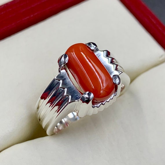 Red Coral Sterling Silver Ring (Design AC15) | GemPundit