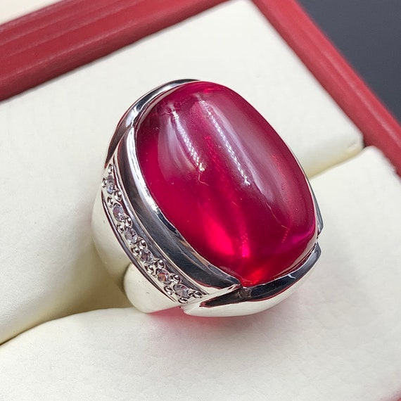 Cabochon Deep Red Ruby Ring Sterling Silver 925 Ring Anari Yakoot