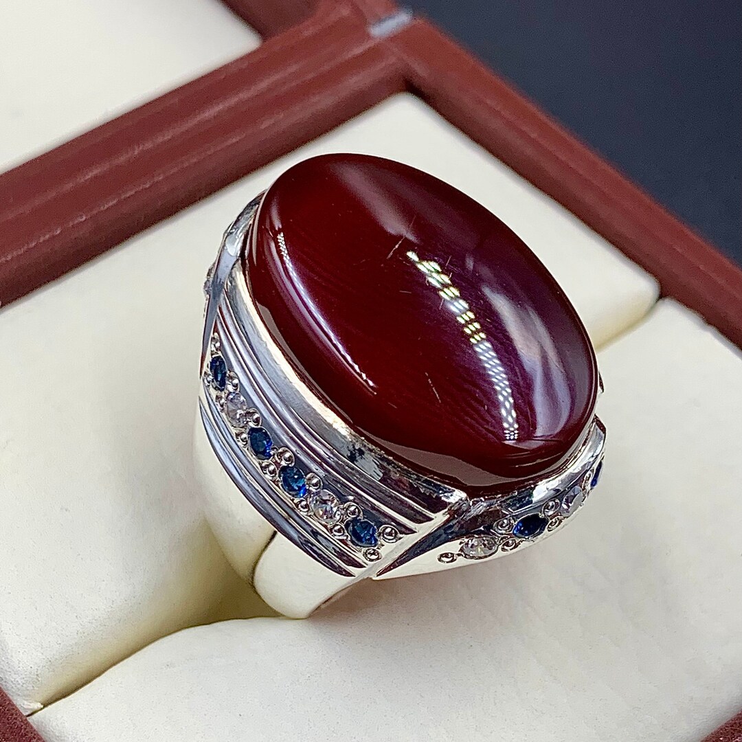 Mens Vintage Ring Agate Aqeeq Ancient Gemstone Jewelry Genuine Stone Cool  Design | eBay