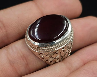 Jemenitische Aqeeq ringen voor mannen, natuurlijke Agaat ring Carneool ring zilver 925 handgemaakte ring islamitische ring sjiitische ring