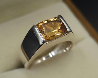 Men Citrine Ring, Natural Citrine Gemstone Rings 925 Silver Handmade Rings Gift For Him