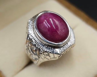 Handmade Cabochon Ruby Ring, Mens Yaqoot Ring Sterling Silver 925 Ring Ruby Gemstone Ring