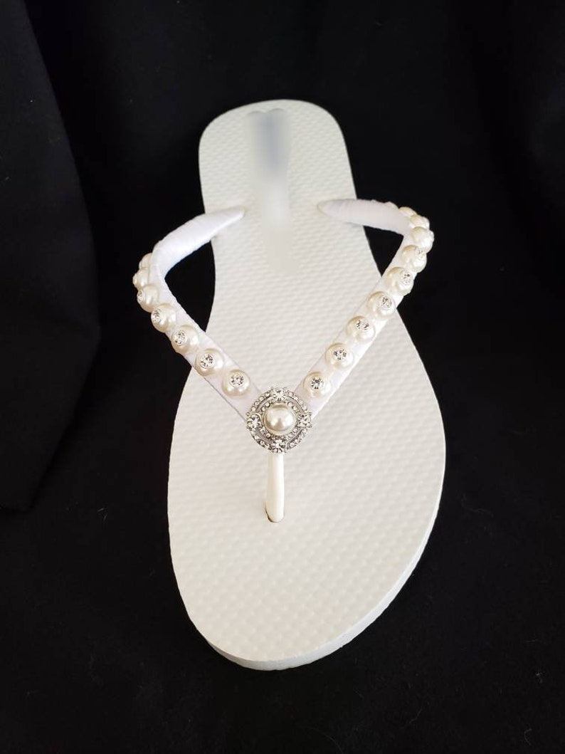 Crystal Pearl Bridal Flip Flops Crystal Wedding Shoes Beach - Etsy