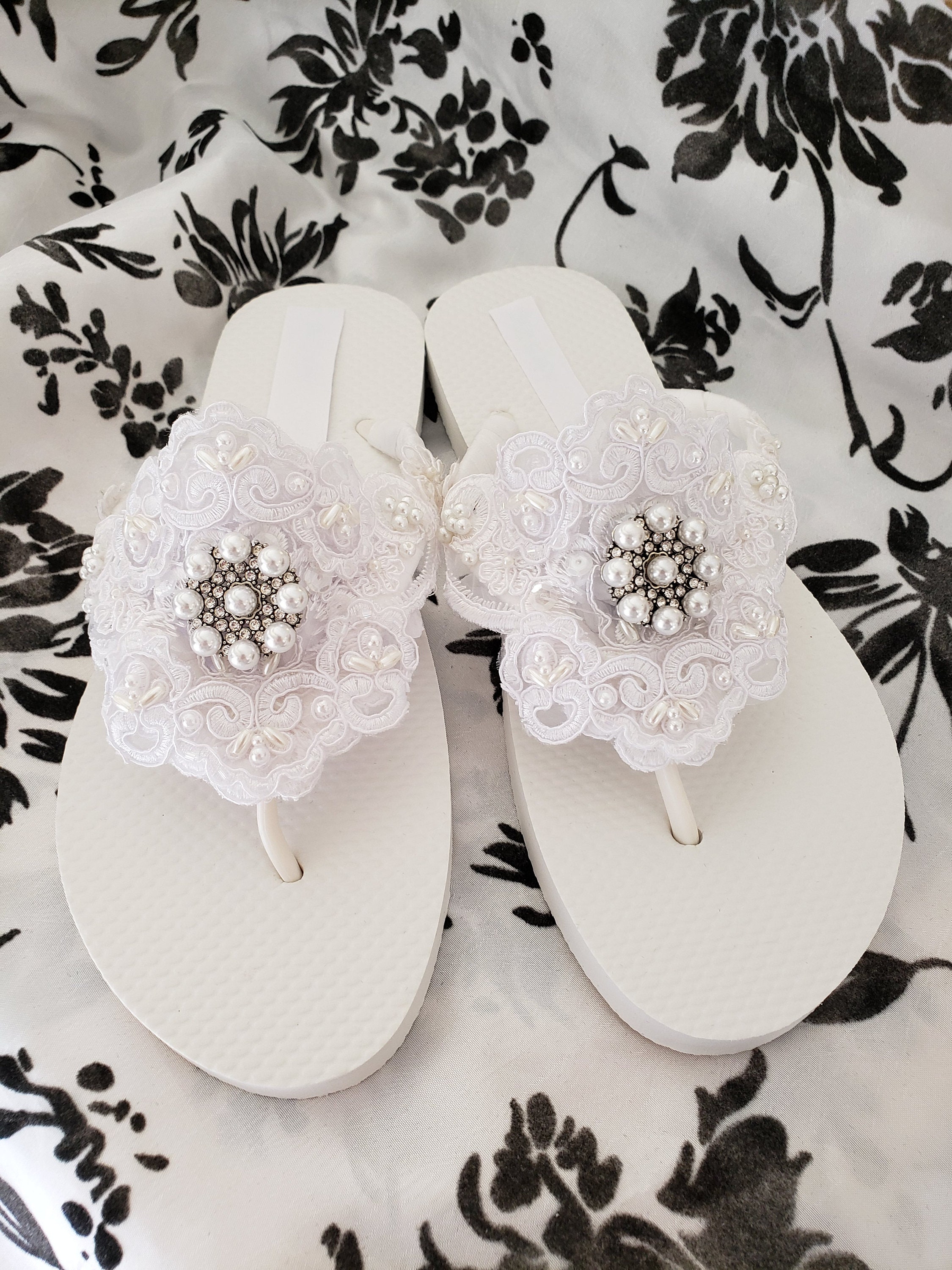 White Lace Bridal Flip Flops Lace 