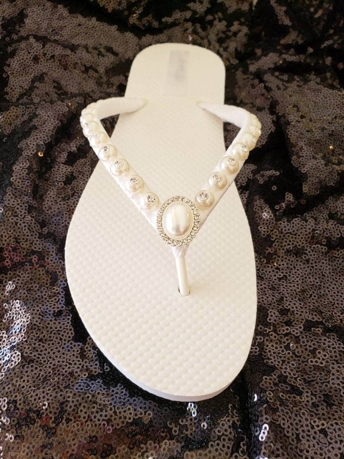 Crystal Pearl Bridal Flip Flops Crystal Wedding Shoes Beach | Etsy