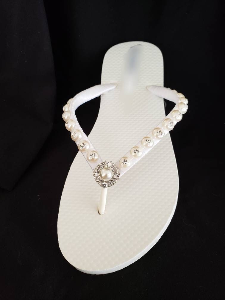Crystal Pearl Bridal Flip Flops Crystal Wedding Shoes Beach - Etsy