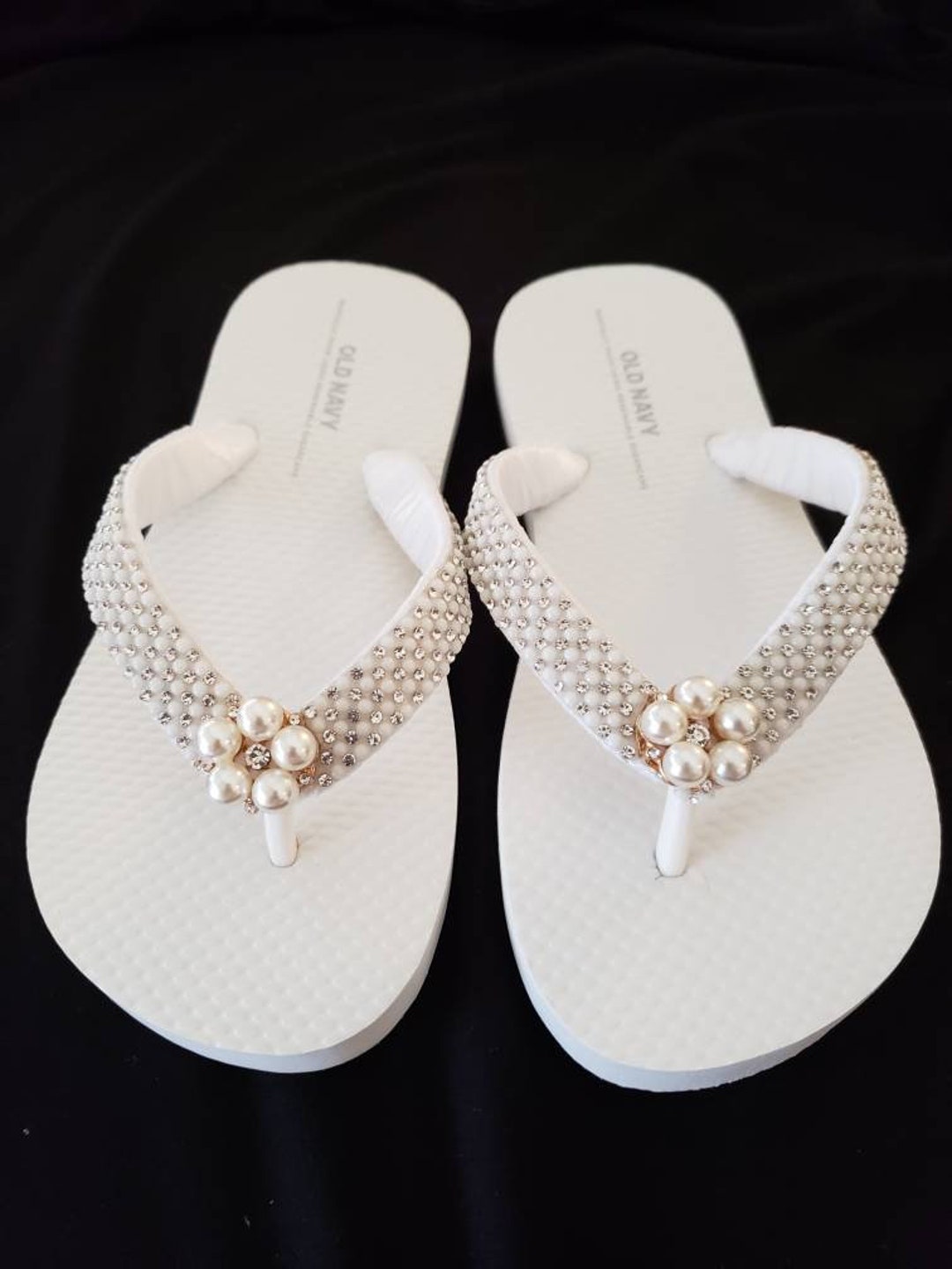 White Bridal Flower Girl Flip Flops Quinceanera Flip Flops Etsy