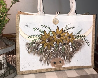 Hand painted Highlander Cow Canvas Bag