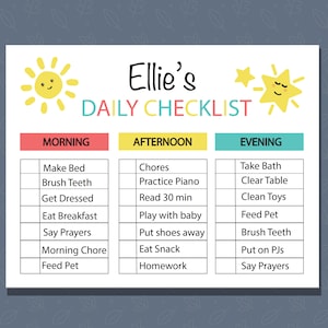 Kids Daily Checklist, Responsibility Chart, To Do List, Horizontal and Vertical Option, Editable Printable PDF