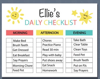 Kids Daily Checklist Responsibility Chart to Do List Horizontal and Vertical Option Editable Printable PDF Etsy