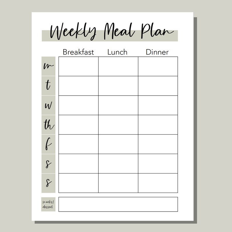 Weekly Meal Plan Template, Horizontal and Vertical Option, Editable ...