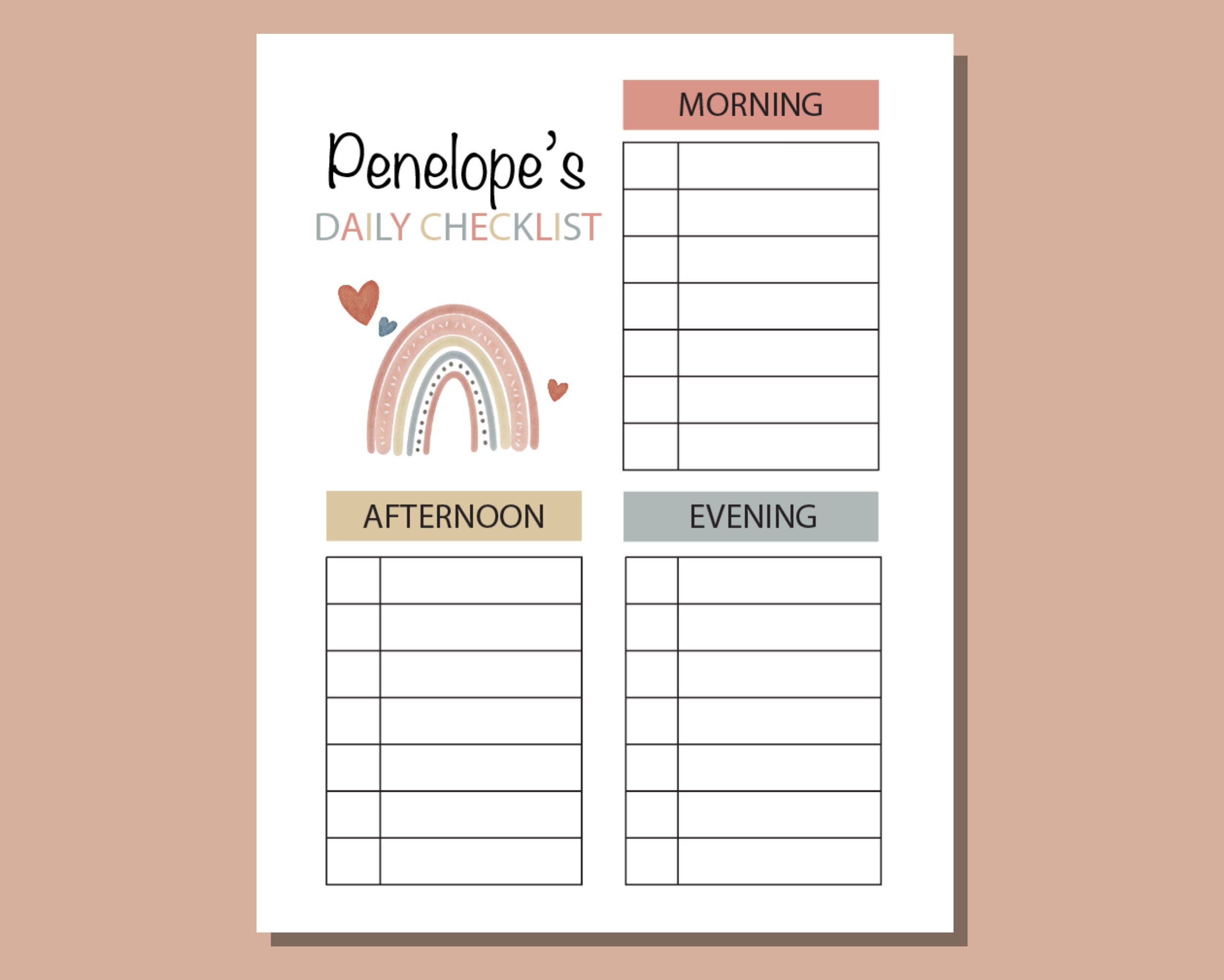 Fillable Kids Checklist, Responsibility Chart, to Do List, Horizontal ...