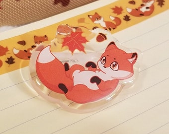 Acrylic Playful Fox Pin / Autumn Red Fox / Shiny Cute Red Fox Pin