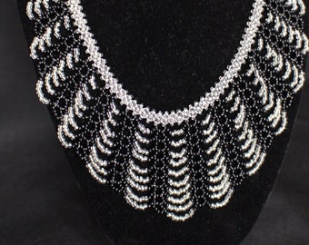 Boho Choker Black And Clear Seed Bead Artisian Necklace
