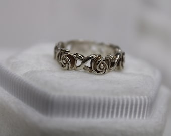 Vintage Solid Sterling Silver (Tested)  Rose Flower Band Marked 925 CA