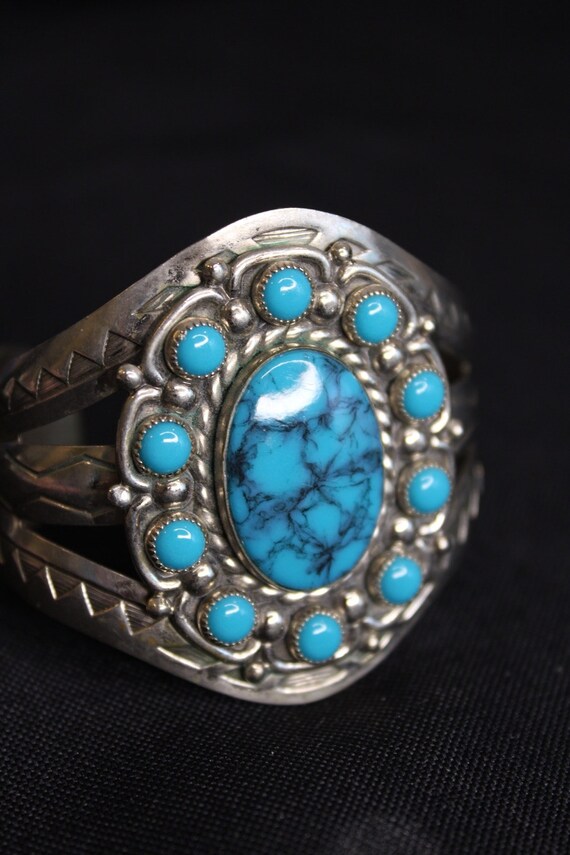Vintage Bell Trading Post Nickel Silver Faux Turquoise Cuff