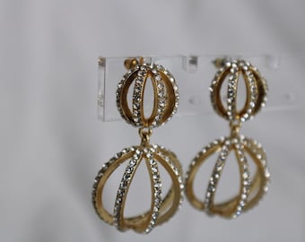 Gold Toned Chandelier Ball Crystal Earrings