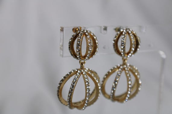 Gold Toned Chandelier Ball Crystal Earrings
