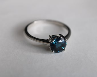 London Blue Topaz Solitaire Ring, 925 Sterling Silver, Size 9.25