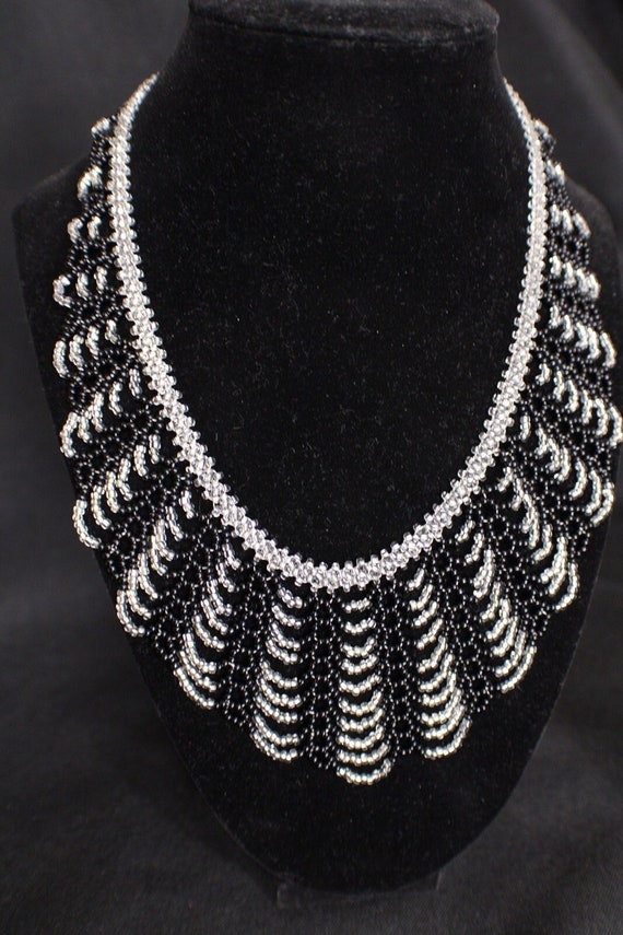Boho Choker Black And Clear Seed Bead Artisian Necklace