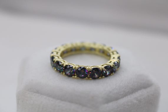 Mystic Topaz Eternity Sterling Silver Gold Plaited Ring