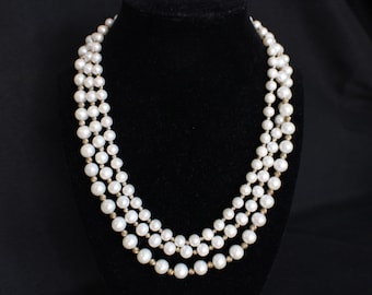Freshwater Pearl 3 Strand Necklace Marked ISP