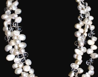 Freshwater Pearl & Glass Bead 3 strand necklace