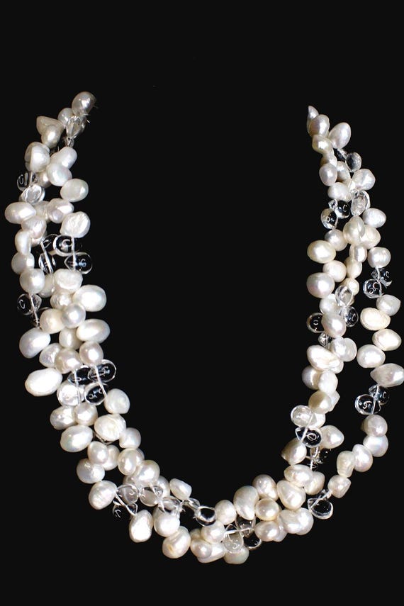 Freshwater Pearl & Glass Bead 3 strand necklace