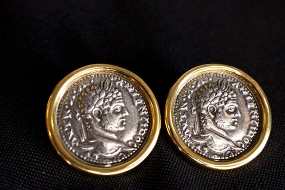Carolee Roman Coin Post Back Earrings Mixed Metal Faux Coin