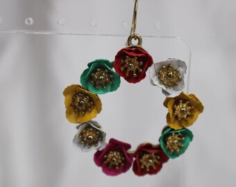 Vintage Metal Floral Wreath Dangle Earrings