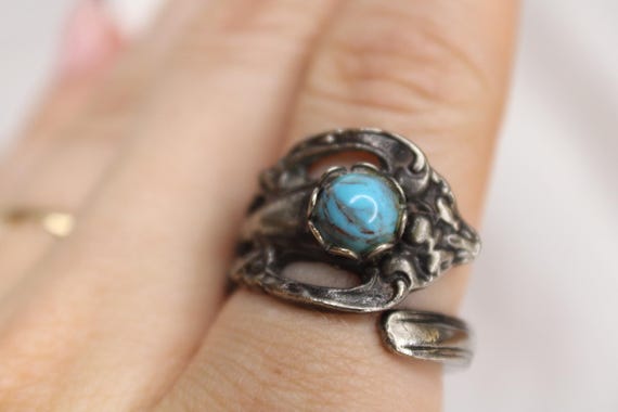 Sterling Silver Turquoise Spoon Ring. Vintage Spoon Ring, Steam Punk Ring