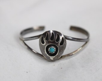 Navajo Bear Claw Sterling Silver Cuff, Sleeping Beauty Turquoise Bracelet