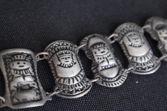 Vintage Peru 900 Silver Panel Bracelet 41 Grams