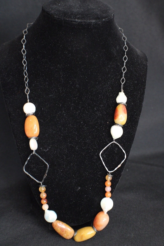Freshwater Pearl & Natural Cut Stone Necklace