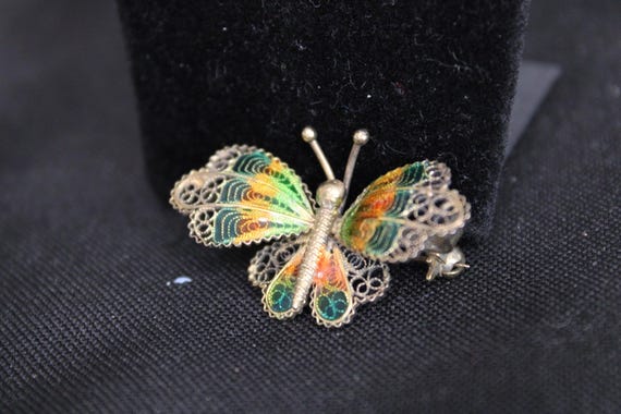800 Silver Plique-a’-Jour Deco Era Butterfly Brooch