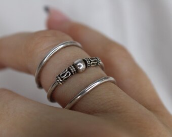 Sterling Silver 925 Coil Ring With Ball Beads