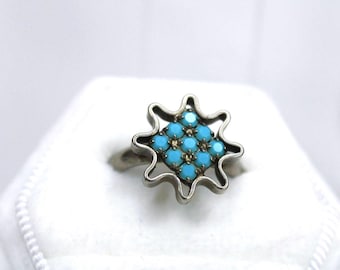 Vintage Flower Turquoise Sterling Silver (TESTED) Ring Adjustable