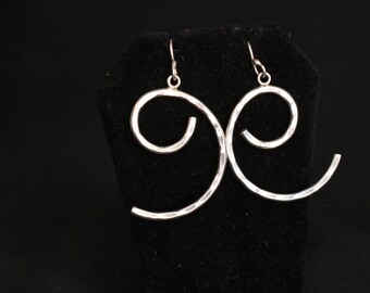 Sterling Silver 925 Spiral Hammered Earrings Signed 10g (Tested)