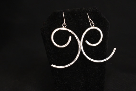 Sterling Silver 925 Spiral Hammered Earrings Signed 10g (Tested)