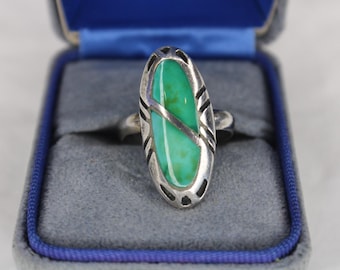 Vintage Turquoise Sterling Silver Navajo Ring, Adjustable Size 7.25