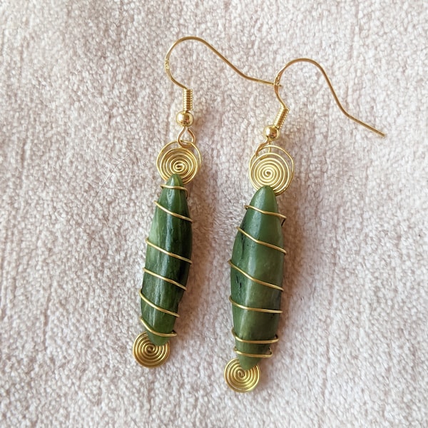 Jade Wire-Wrapped Earrings with Coils