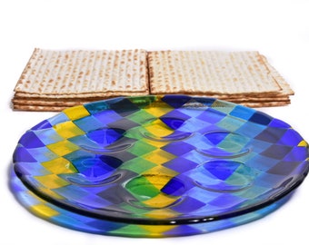 Fused glass PASSOVER Seder Plate  -  Passover gift  - Judaica