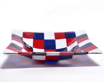 Fused glass red, white, blue Bowl, Hostess gift,USA Flag colors,Decorative centerpiece, Serving Dinnerware , Home Decor, Housewarming gifts