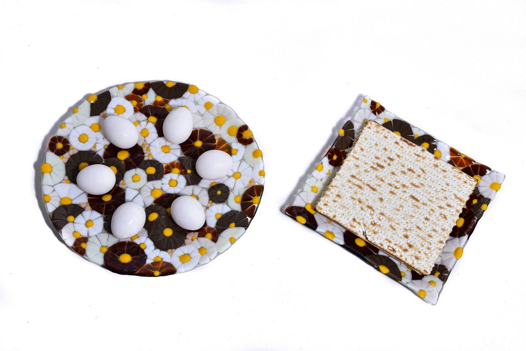 Fused Glass Passover Seder Plate Set – Floral Matzah Tray, Handmade ...